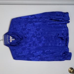 Vintage royal blue purple floral satin blouse
